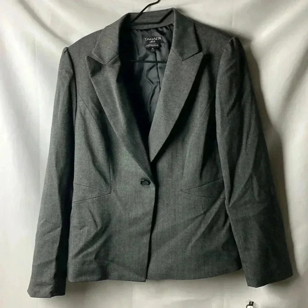 NEW TAHARI ASL‎ THEODORA SUIT JACKET WO SIZE 12 BLACK IVORY SMALL PLAID LINED